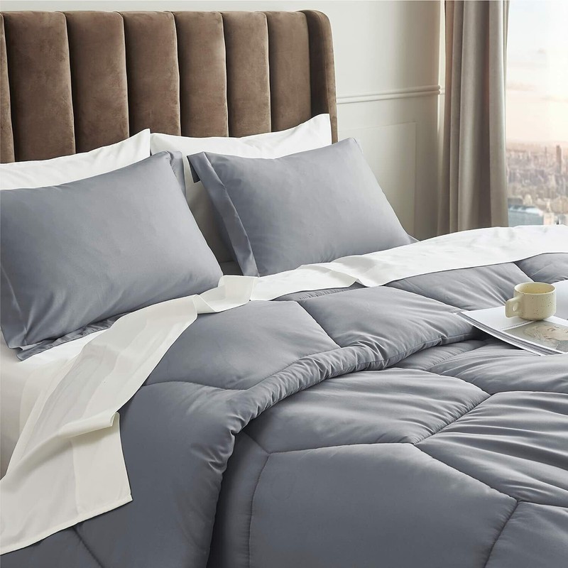 Queen Size Honeycomb Comforter Set - Soft & Cozy 88"x88" w/ 2 Pillow Shams GRAY gallery