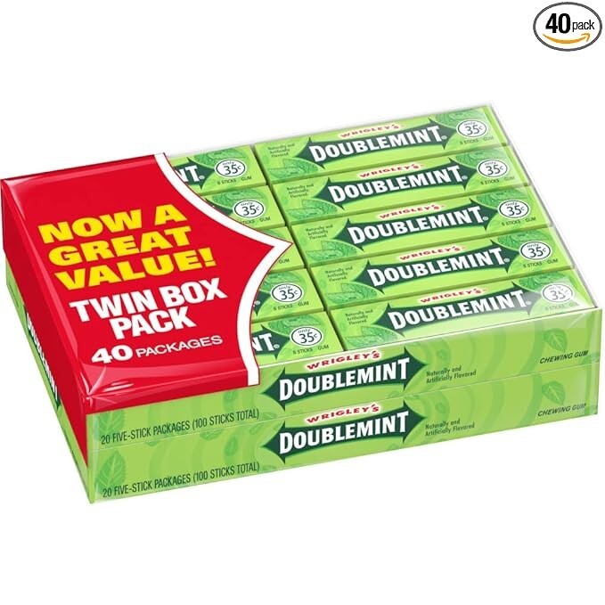 WRIGLEY'S DOUBLEMINT Chewing Gum Bulk Pack, 5 Stick (Pack of 40) gallery