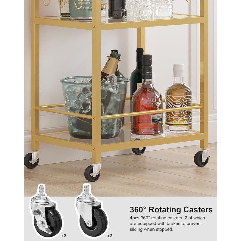 Multifunctional Bar Cart Serving Kitchen Drink Cart W/ Wine Rack & Wheels New gallery