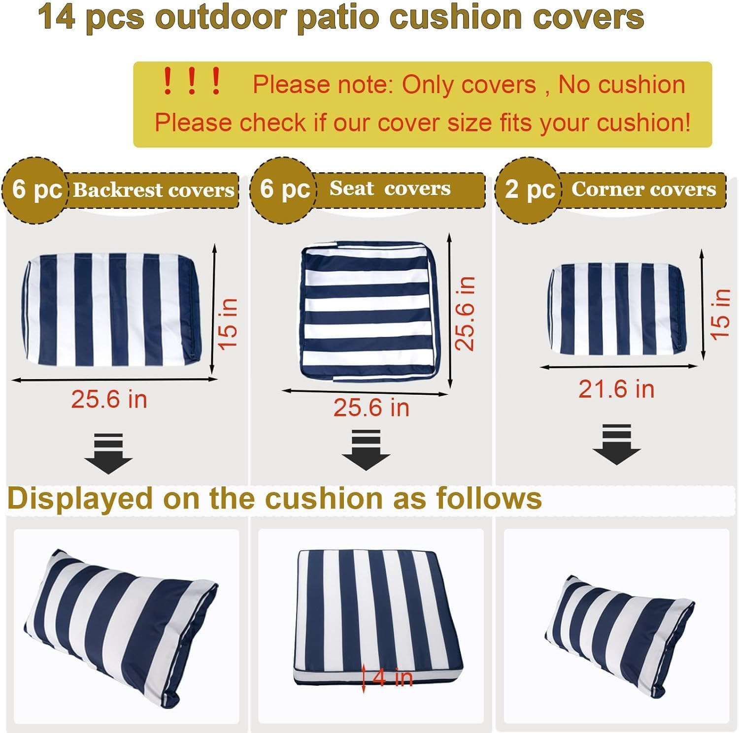 14-Piece Waterproof Patio Cushion Covers Set for 6-Seat Wicker Sofa, Blue Stripe gallery