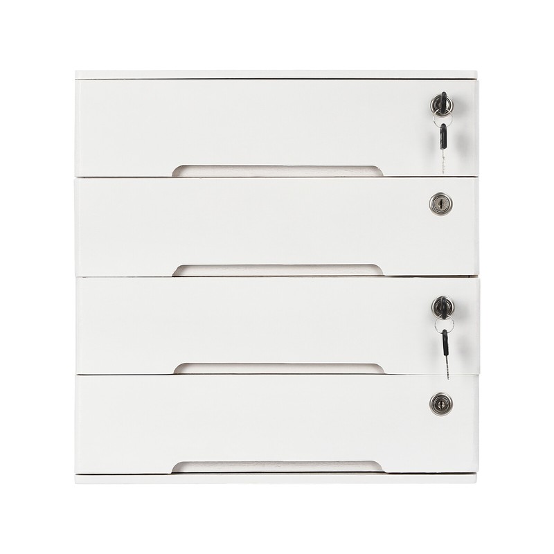 4-layer white wooden desktop storage box file cabinet with lockable drawers gallery