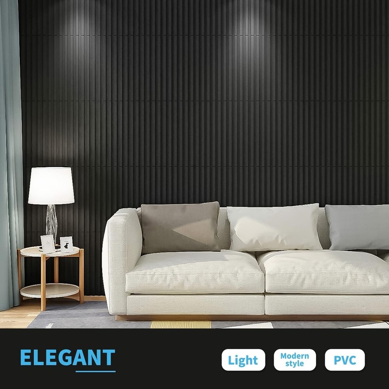 Versatile Black PVC 3D Slat Wall Panel Pack - 12 Tiles, 32 Sq.Ft. Coverage gallery