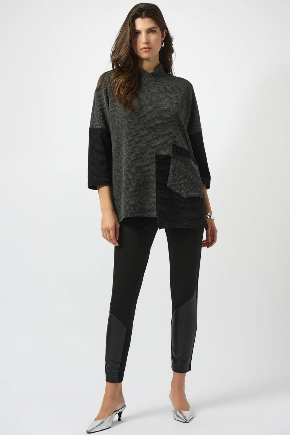 Joseph Ribkoff Black Color Block Leatherette Pull-On Leggings 253078 gallery
