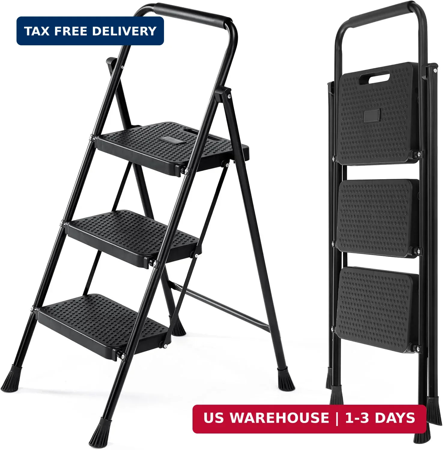 OLIXIS 3 Step Ladder, 800lbs Capacity Foldable Step Stool with Anti-Slip Pedal, gallery