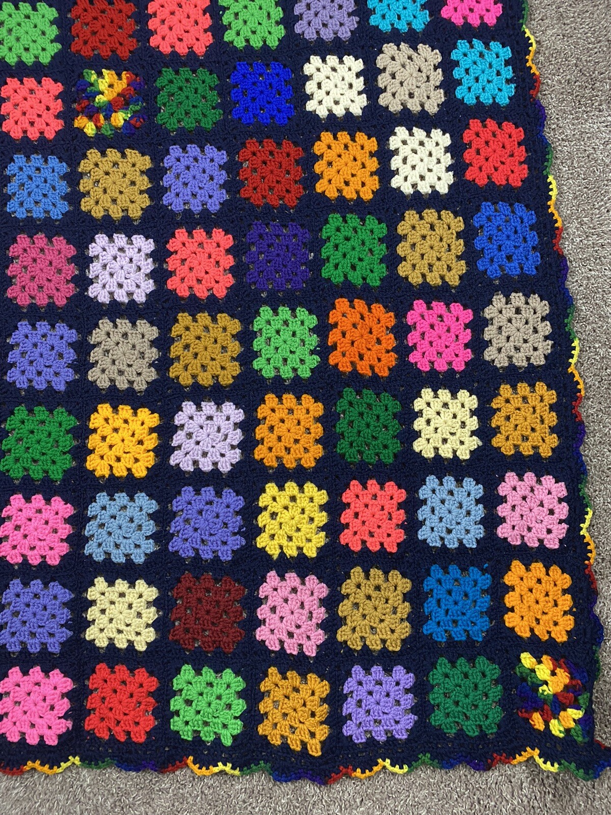 Vintage Retro Boho Granny Square Crochet Bed Afghan Blanket 66”x52” gallery