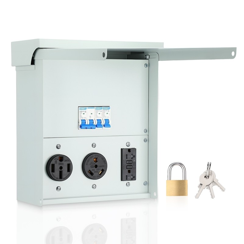 RV Electrical Outlet Panel with Breaker Temporary Power Outlet 20/ 30/ 50 Amp gallery