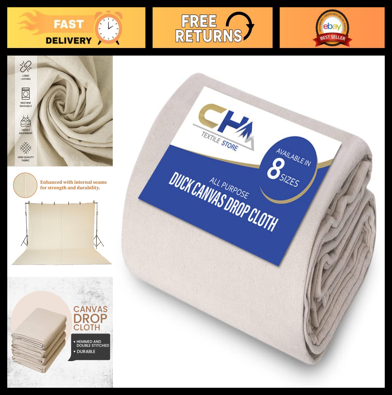 12x15 Feet Canvas Drop Cloth - Heavy Duty Cotton Tarp for Painting & Floor Prote gallery