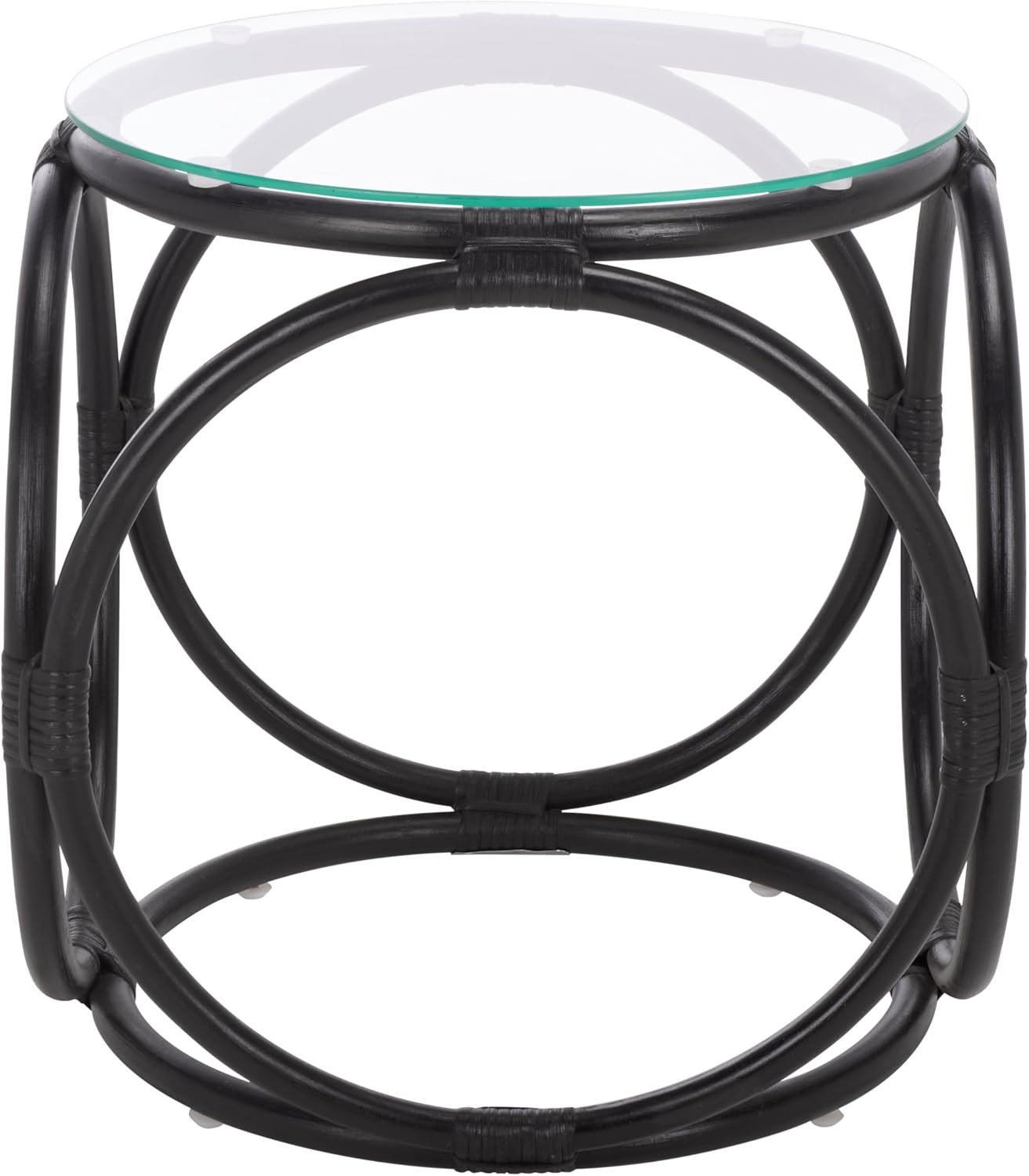 Alesha Round Accent Table – Black Rattan Base & Glass Top, Fully Assembled gallery