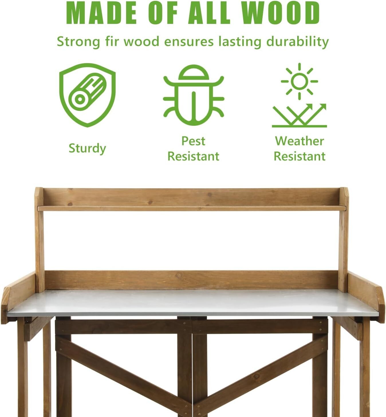 PetsCosset Folding Garden Potting Bench Table Outdoor Wooden Work Station gallery
