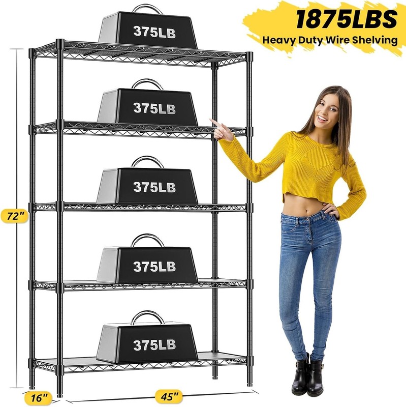 1875LBS Capacity Black Wire Storage Rack – 5 Adjustable Shelves for All Rooms gallery