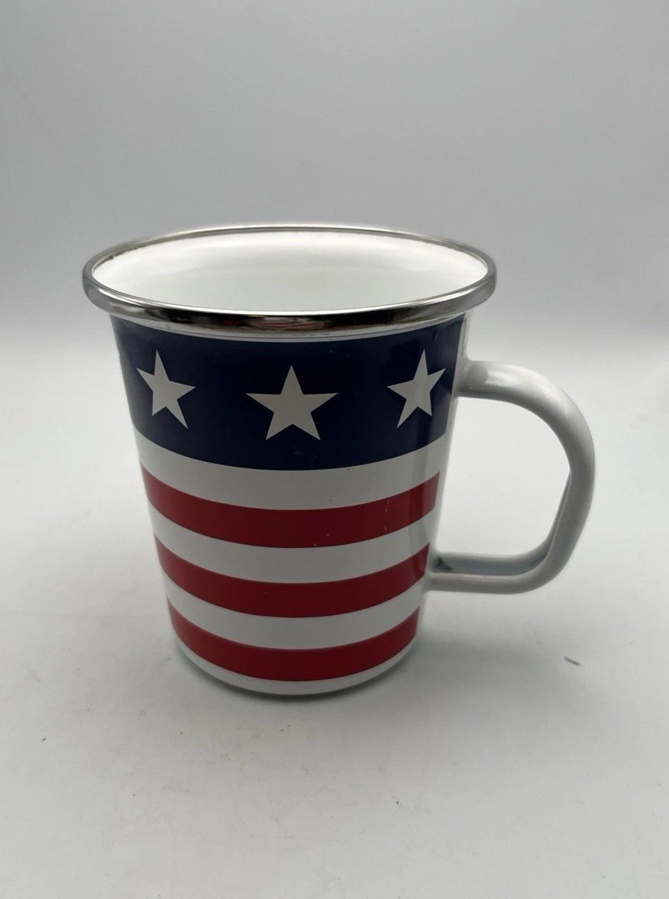 Golden Rabbit Enamelware Stars & Stripes 16 oz Latte Mug, Single 4" gallery
