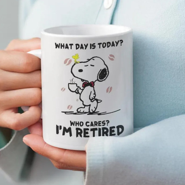 Snoopy Woodstock Retirement Ceramic Mug 11oz Who Cares I'm Retired Funny Gift Wh gallery