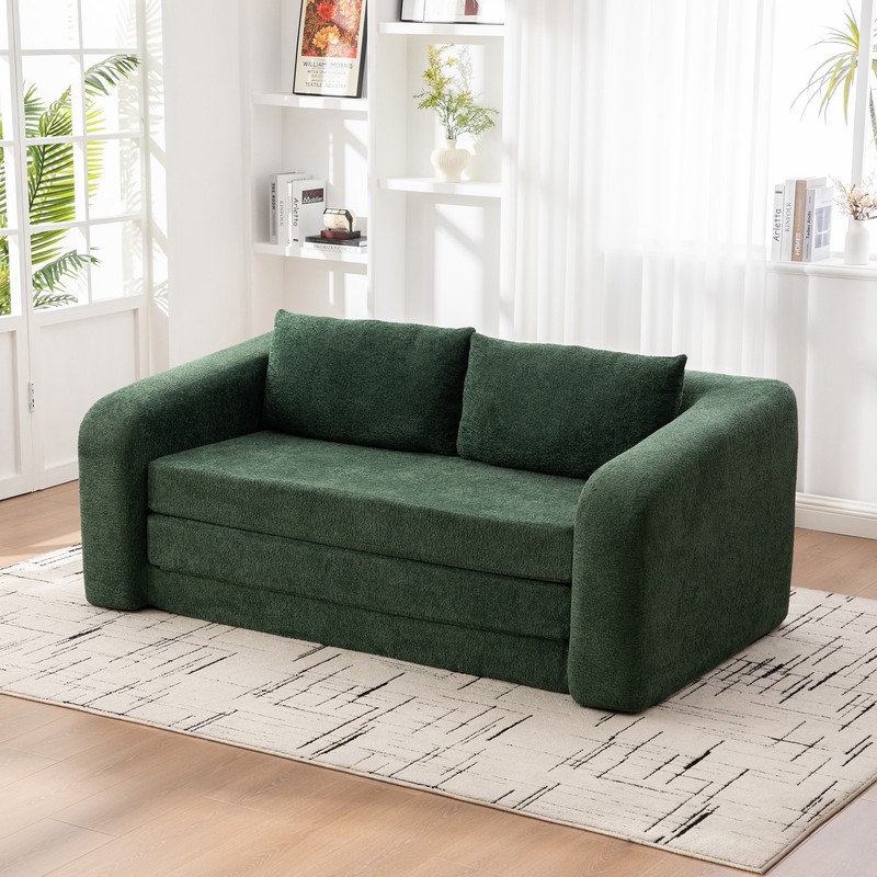 71" 2-in-1 Pull Out Foldable Loveseat Sofa Bed with Armrest & Backrest Pillows, gallery