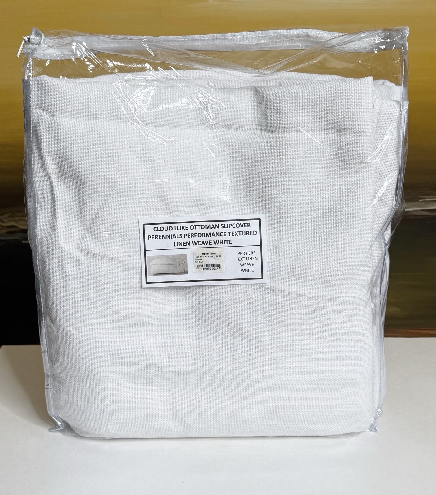 Restoration Hardware Cloud Modular Luxe Ottoman SLIPCOVER Text Linen Wve White gallery