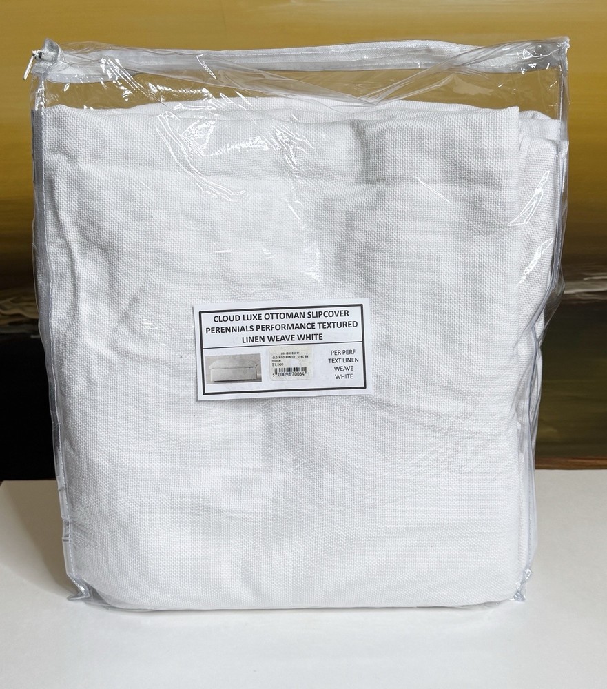 Restoration Hardware Cloud Modular Luxe Ottoman SLIPCOVER Text Linen Wve White