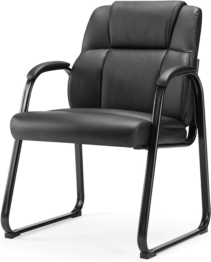 Waiting Room Guest Chairs Reception Office Chair Padded Arms PU Leather No Wheel gallery