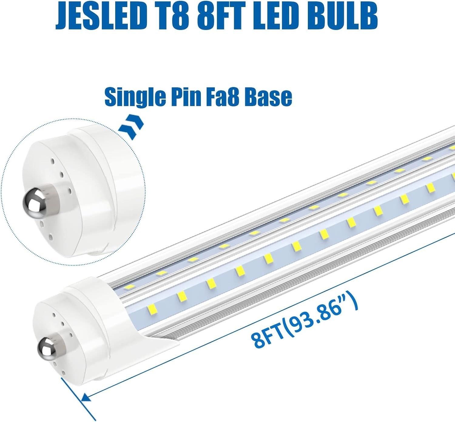 JESLED T8 T10 T12 8FT LED Light (4-Pack), Single Pin Fa8 Base, 8' LED Fluoresce gallery