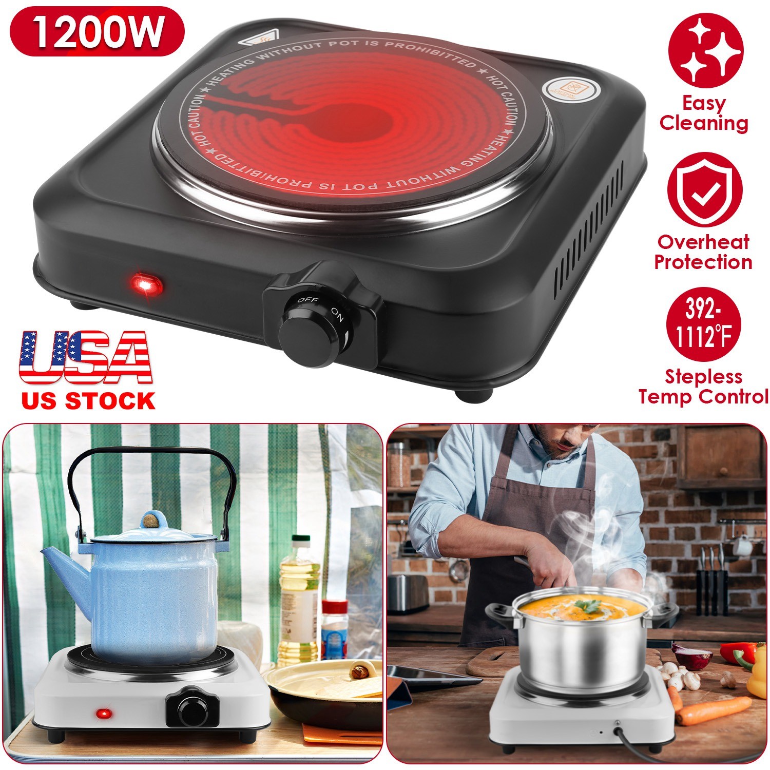 Adjustable Temperature Electric Burner Countertop Hot Plate Cooktop Stove gallery
