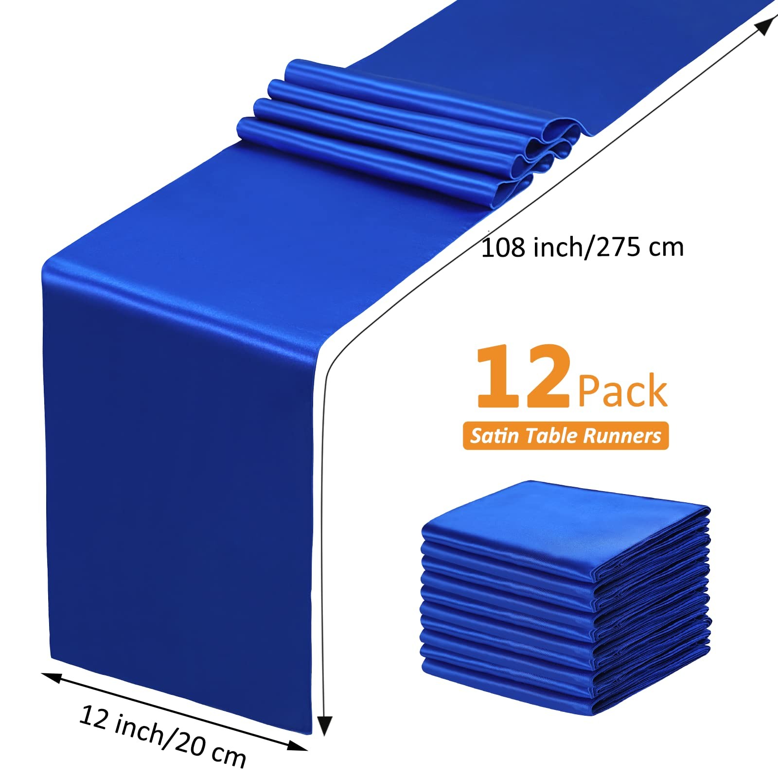 12 Pcs Satin Table Runner, 12x108 Inch, Banquet Birthday Decor, Blue gallery