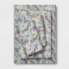 Target Threshold 400TC Queen Sheet Set 100% Cotton Purple Floral Bedroom Bedding
