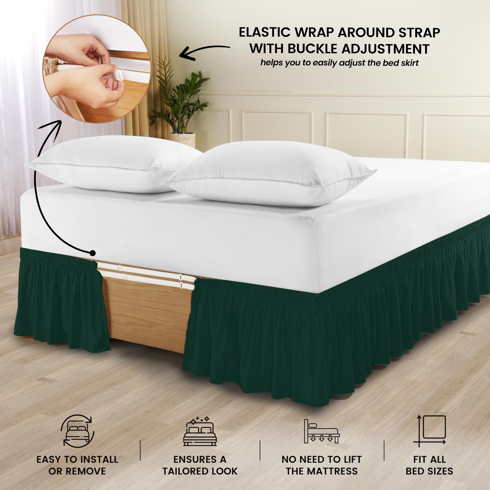 Queen Bed Skirt with Ruffles Adjustable, Machine Washable, 16Inch Drop gallery