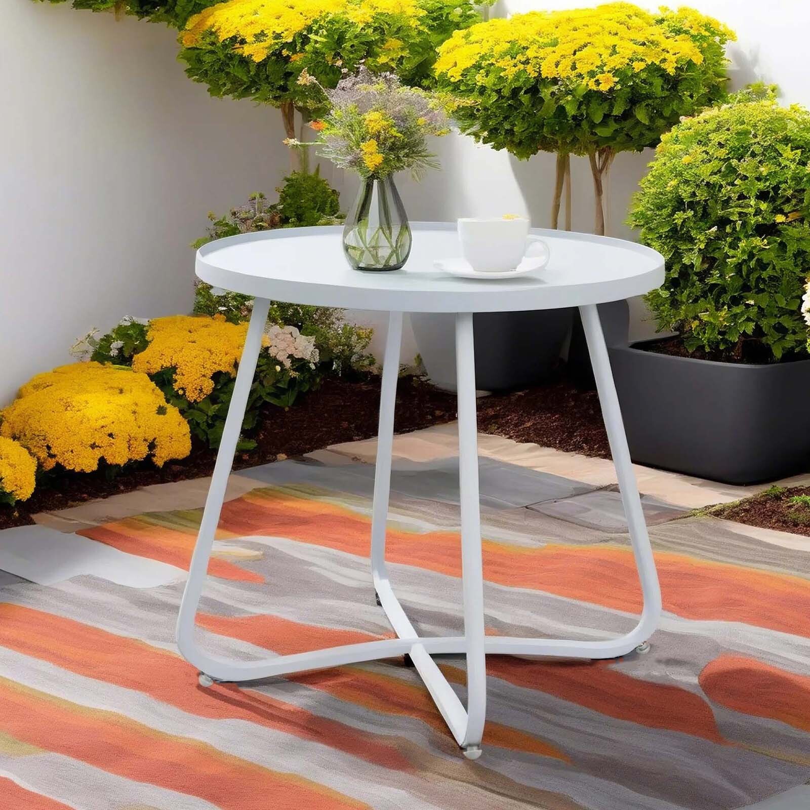 Patio Outdoor Side Tables Small Round Metal End Table Portable Indoor Garden gallery