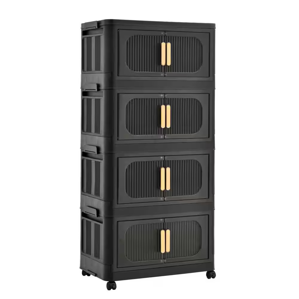 4 Tiers Kitchen Pantry, Folding Storage Cabinet, Collapsible Storage Bins with M gallery