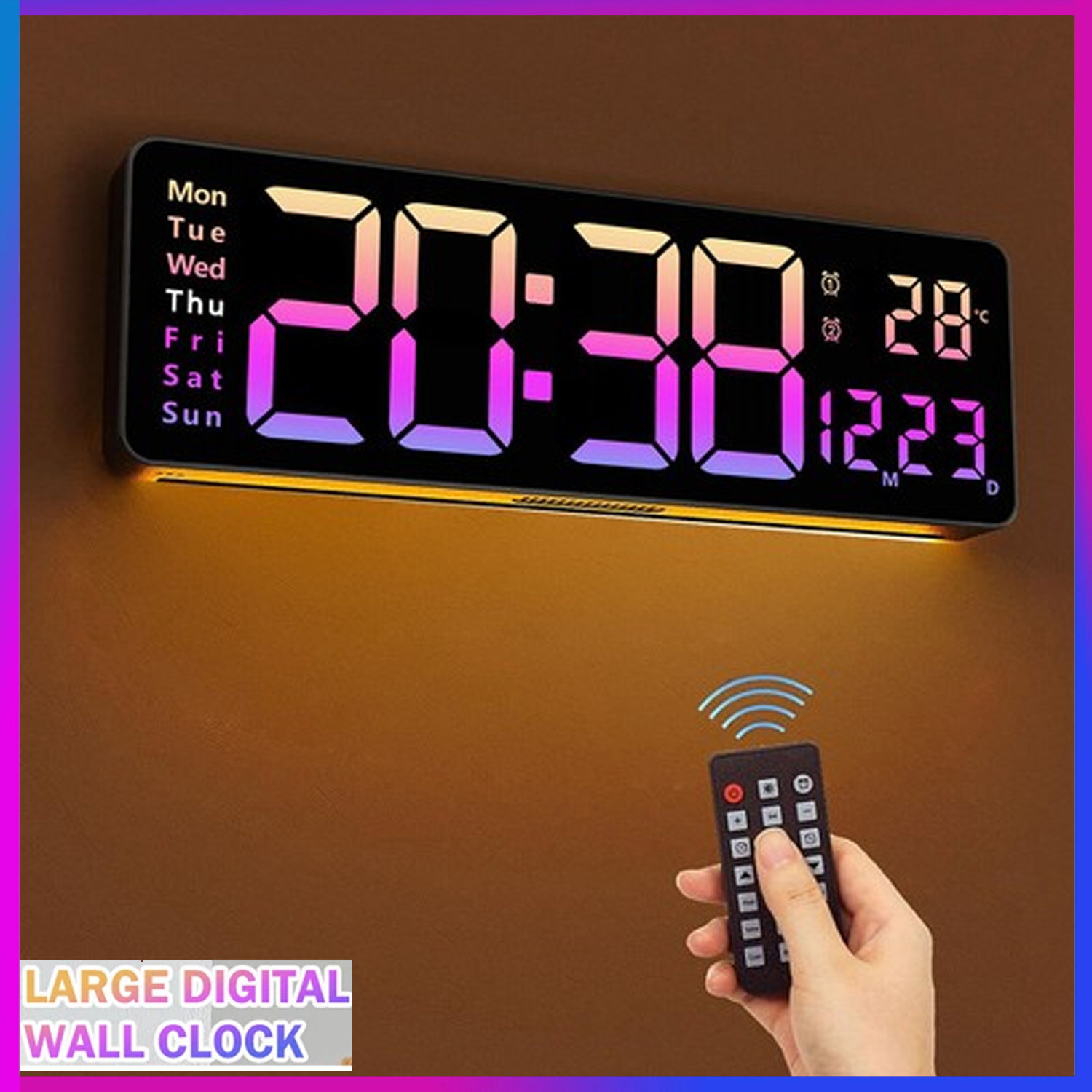 16inch Big Digital Led Clock Wall Mount Large Numbers Timer Date Temperature Us gallery