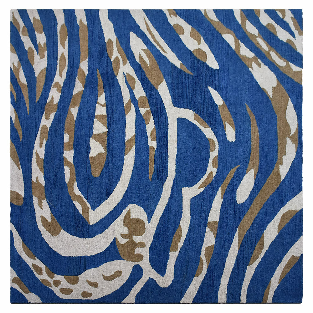 Hand Tufted Wool Square Area Rug Contemporary Blue BBH Homes BBK00264 gallery