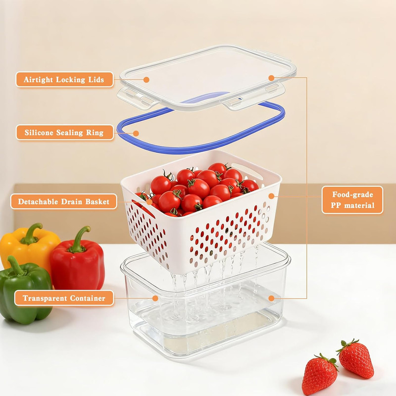 Fruit Storage Containers for Fridge, 4 in 1 Food Storage Container, Produce Stor gallery