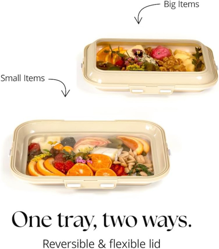 | Portable Snack Tray | Rectangle 2-Pack | Cream White | Reversible Stretch Lid gallery