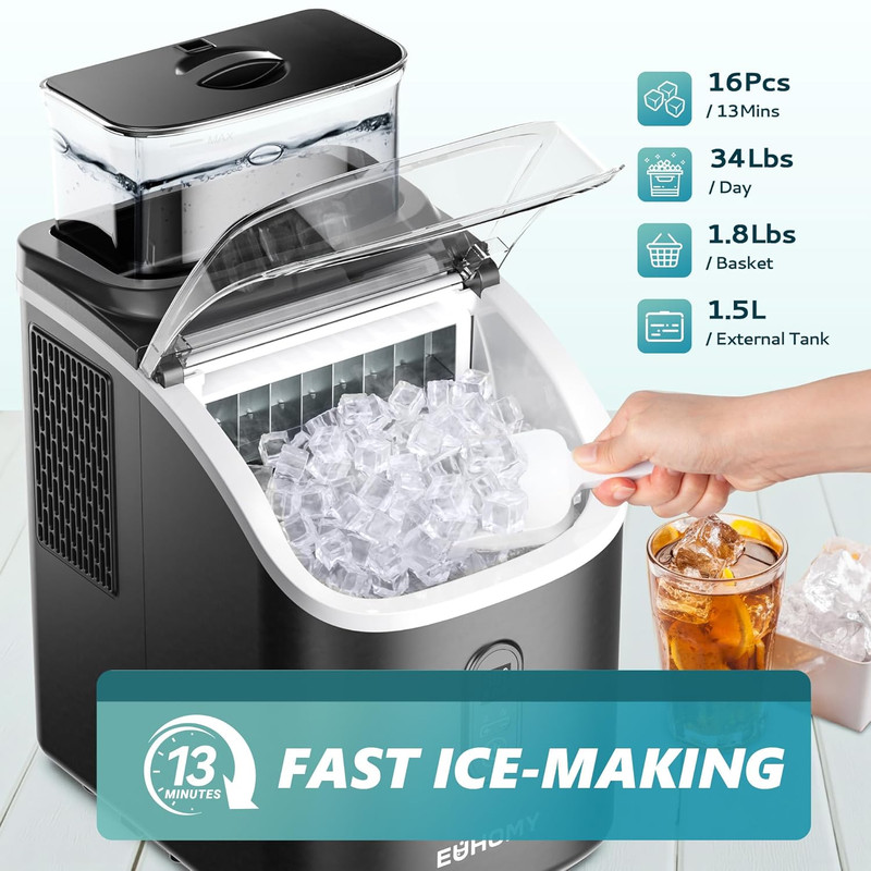 Ice Cube Maker Machine Countertop 34Lbs/Day with External Water Tank gallery