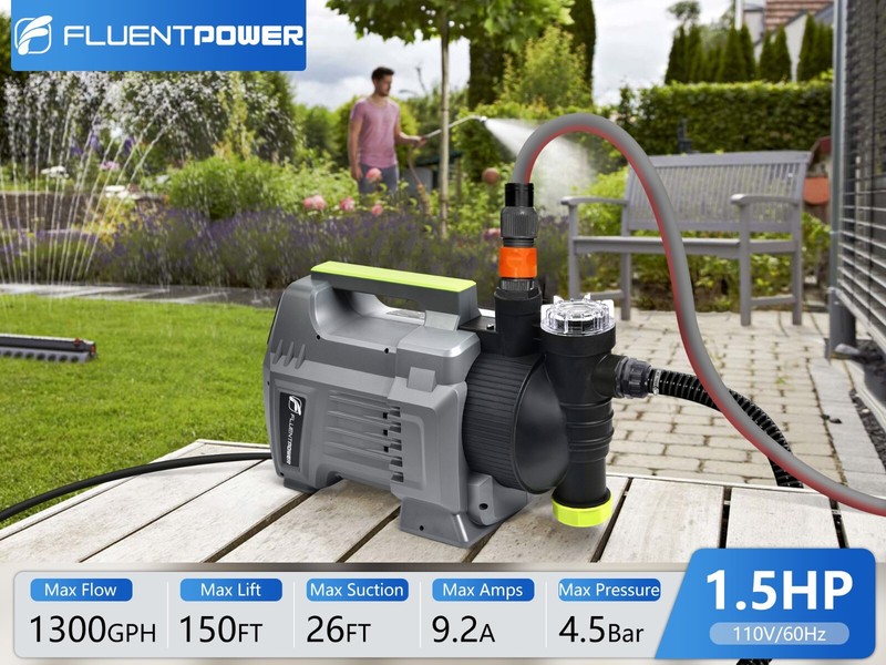 FLUENTPOWER 1.5HP Automatic Garden Booster Pump with Integrated Prefilter gallery