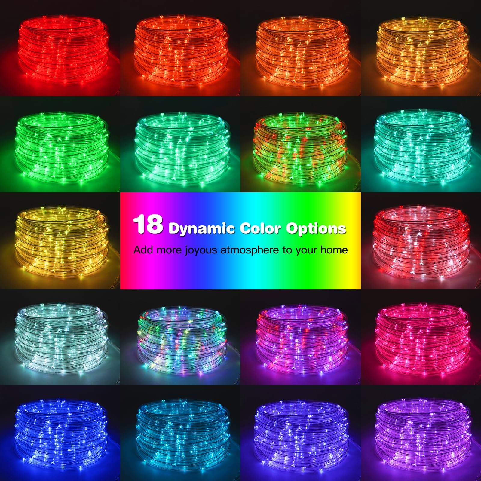 16FT 50 LED Solar Rope Lights, 18 Colors with Timer, 5 Modes, Waterproof Plug gallery