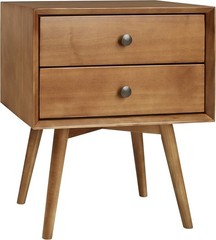 Walker Edison Engineered Wood 2 Drawer Solid Wood Nightstand in Caramel NEW