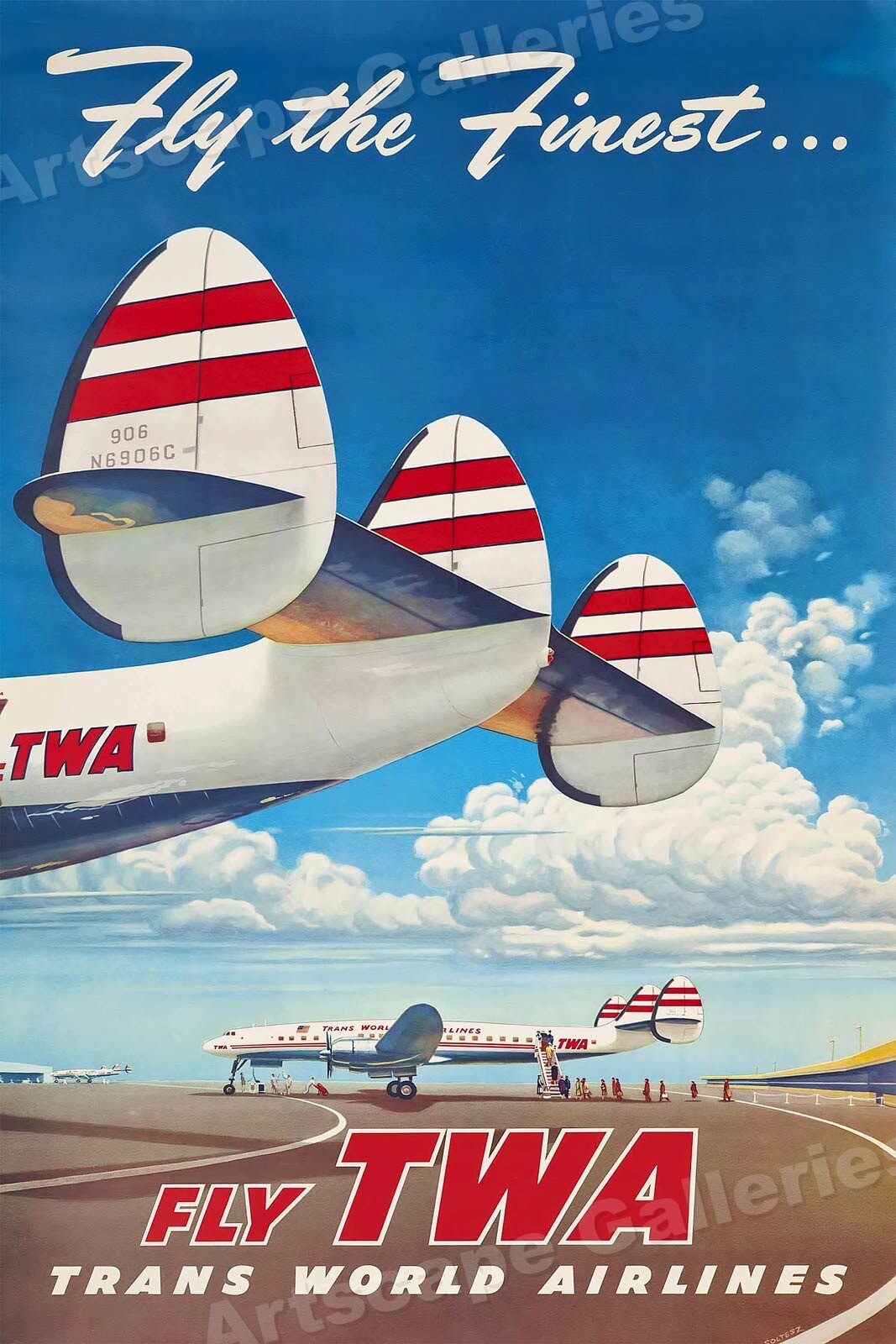 1950s “Fly The Finest - Fly TWA” Vintage Style Airline Travel Poster - 16x24 gallery