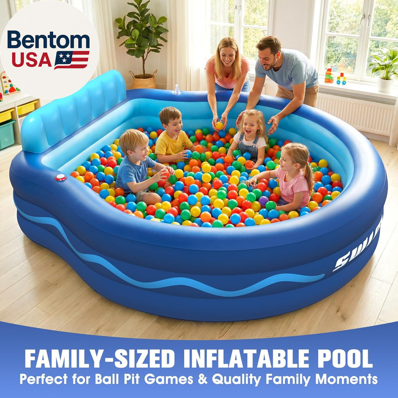 Inflatable Pool with Seats and Headrest,Oversized Thickened Large Blow up Pool f gallery