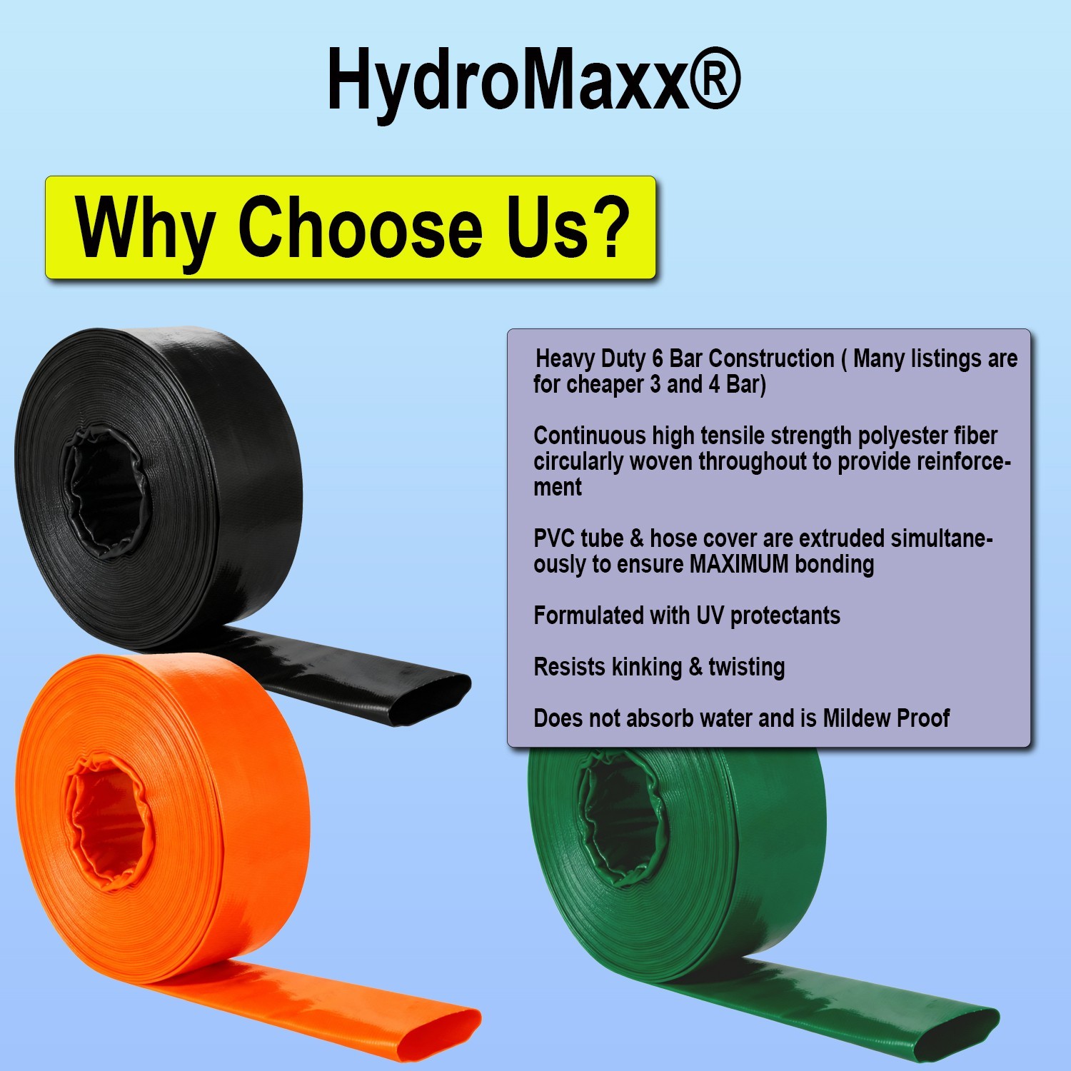 4 Bar Agricultural Grade PVC Lay Flat Discharge Hose - Green, Orange & Black gallery