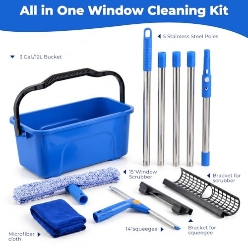 Professional Window Cleaning Kit with Bucket, 3 Gallon Set with 14" Window gallery