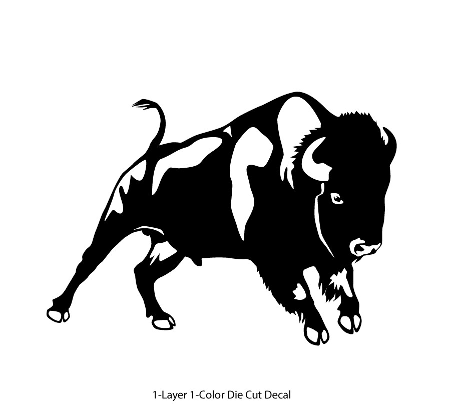 Bison Ox Charging 2 Prairie Run White or Black Decal 6Yrs Outdoor Vinyl Sticker gallery