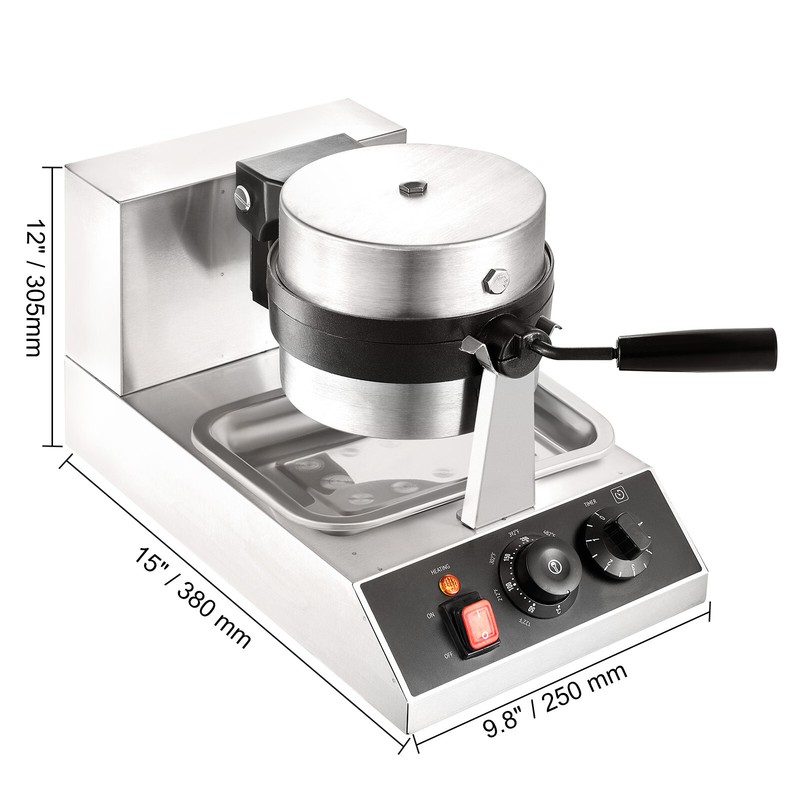 Commerical Round Waffle Maker 1300W Rotatable Non-Stick Waffle Iron 120V gallery