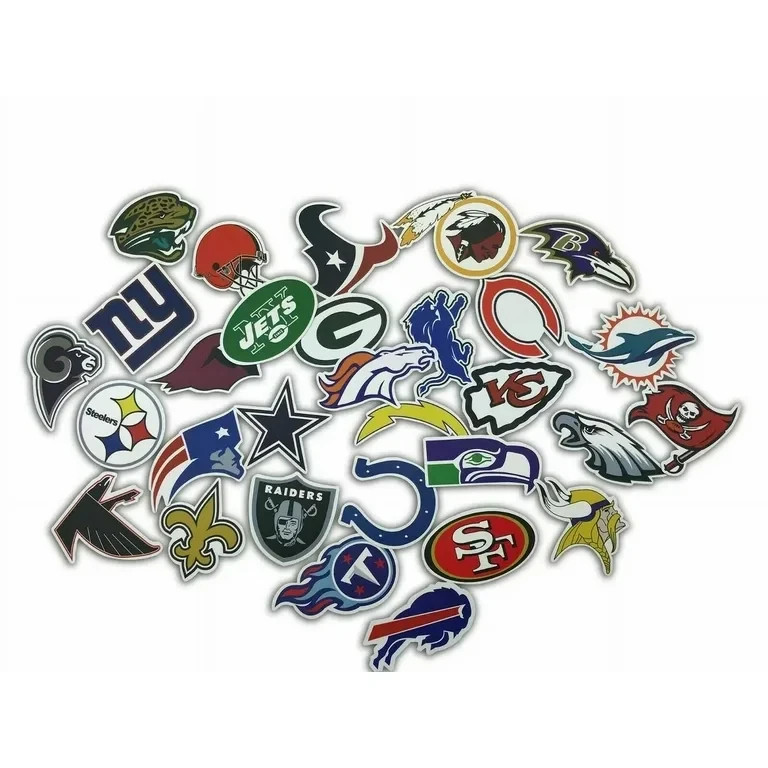 32 NFL Teams Logo Decal Vinyl Stickers Set for Skateboard Laptop Football Fans gallery