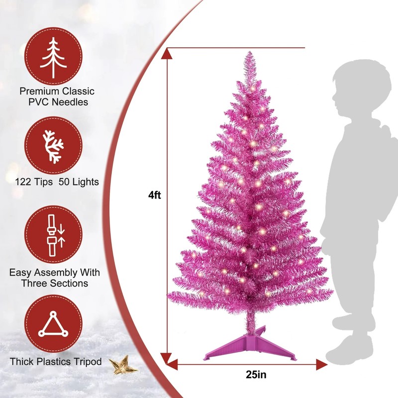 4ft Lighted Artificial Mini Christmas Tree with 50 Light Pink Small Xmas Tree gallery