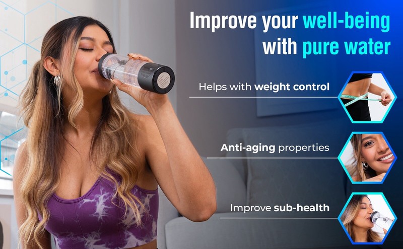 AeonPure Hydrogen Water Bottle Generator -SPE&PEM Rechargeable- 4.5PPM, Black gallery