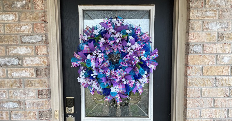 Summer Blues Purple Pink Spring Easter Deco Mesh Wreath Farmhouse Cottage Decor gallery