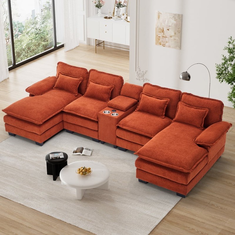 133" U Shaped Cloud Sectional Sofa Extra Deep with Fluffy Double Chaise Lounge gallery