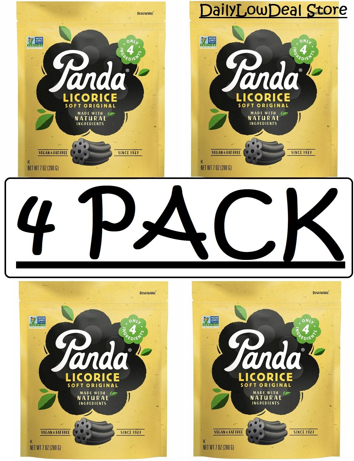 4 PACK - Panda Licorice Soft Black Licorice 7 oz (Total 28 oz) FRESH!! gallery