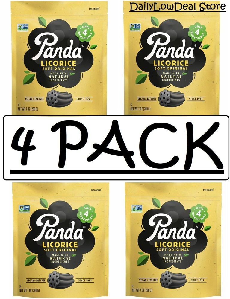4 PACK - Panda Licorice Soft Black Licorice 7 oz (Total 28 oz) FRESH!!