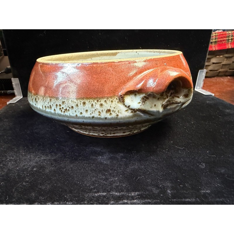Handmade Studio Pottery Serving Bowl with Handles Terracotta Speckled Glaze gallery
