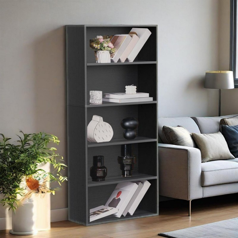 CONCETTA 5 Shelf Bookcase 53in Tall Open Bookshelf Black FREESHIP gallery